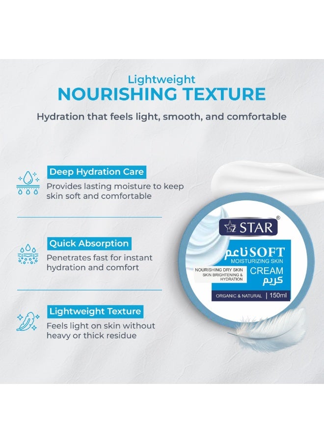 SZ Star Nourishing Soft Cream for Smooth Skin 150ml x 3, Daily Moisturiser with Lightweight Formula, Quick Absorbing Hydration for Skincare, Comfort and Everyday Use - Image 2
